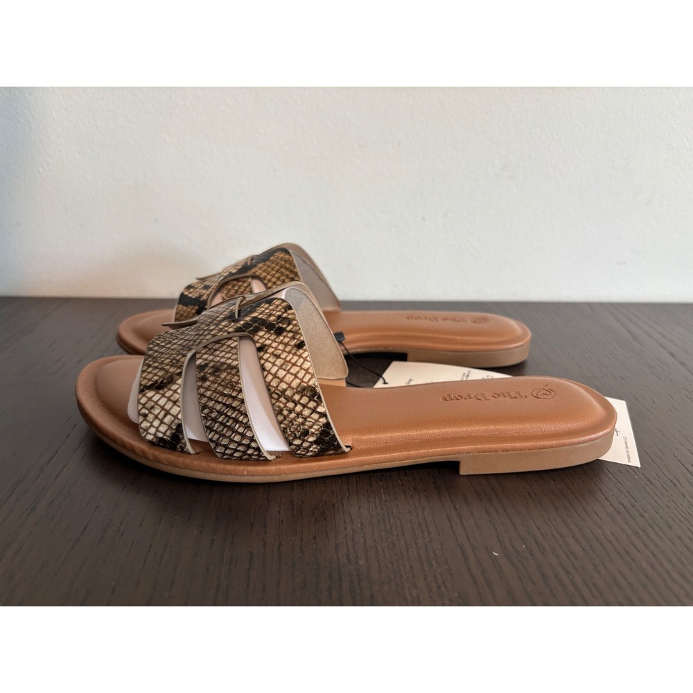 The Drop Monika Flat H-Band Slide Sandal Womens‎ 6.5 Sand Snakeskin Print